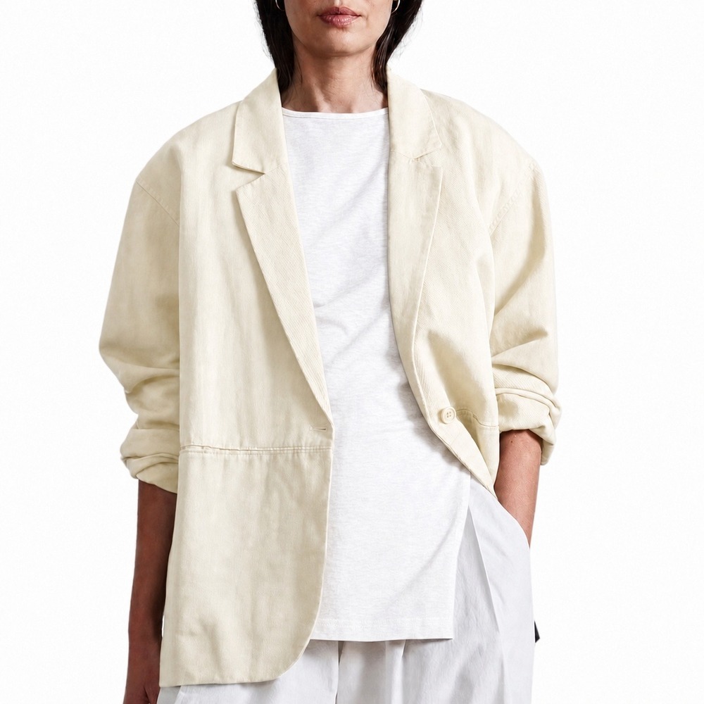 Apiece Apart Oversized Single Button Linen Cotton Blazer L Minimalist Cream